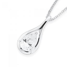 Silver-Cubic-Zirconia-Pear-Teardrop-Pendant on sale