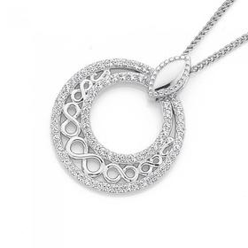 Silver-Infinity-Cubic-Zirconia-Circle-Pendant on sale