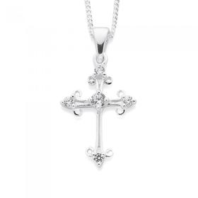 Sterling+Silver+Cubic+Zirconia+Curled+End+Cross+Pendant