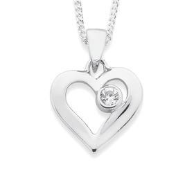 Sterling+Silver+Single+Cubic+Zirconia+Open+Heart+Pendant