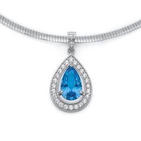 Silver-Large-Fancy-Pear-Aqua-Cubic-Zirconia-Pendant on sale