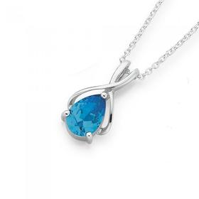 Silver-Blue-Cubic-Zirconia-Pear-Fancy-Loop-Twist-Pendant on sale