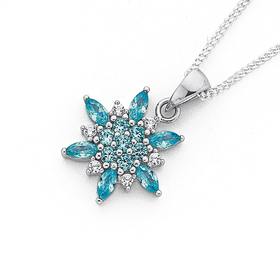 Silver+Blue+Cubic+Zirconia+Fancy+Snowflake+Pendant