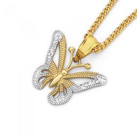 9ct+Gold+Two+Tone+Butterfly+Pendant