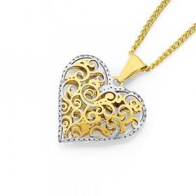 9ct-Two-Tone-Filigree-Heart-Pendant on sale