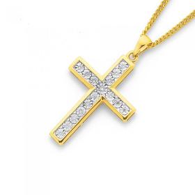 9ct+Gold+Diamond+Cross+Pendant