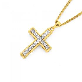 9ct+Gold+Diamond+Cross+Pendant