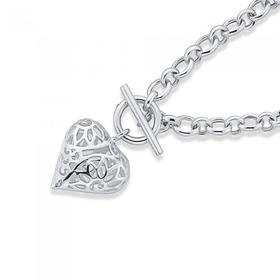 Sterling-Silver-20cm-Filigree-Heart-Cable-Link-Fob-Bracelet on sale