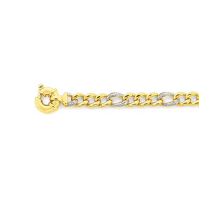 Solid+9ct+Gold%2C+19cm+Diamond+Figaro+Bolt+Ring+Bracelet