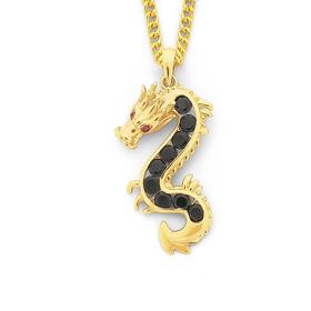 9ct+Gold+Created+Ruby+%26amp%3B+Black+Cubic+Zirconia+Gents+Pendant