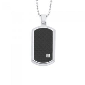 Steel-Black-Carbon-Fibre-With-Cubic-Zirconia-Dogtag-Pendant on sale