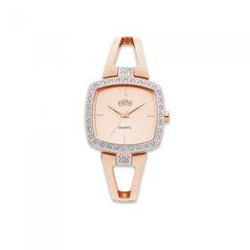 Elite+Ladies+Rose+Tone+Bangle+Watch