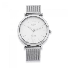 Elite+Ladies+Silver+Tone%2C+Mesh+Band