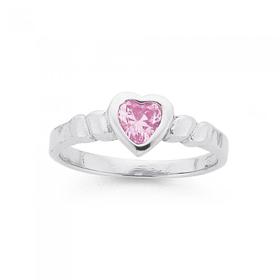 Sterling+Silver+Childs+Pink+Cubic+Zirconia+Heart+Ring