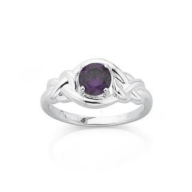 Sterling-Silver-Round-Violet-Cubic-Zirconia-Celtic-Knot-Ring on sale