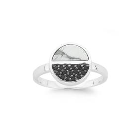 Silver-White-Howlite-Marble-Black-Cubic-Zirconia-Luna-Ring on sale