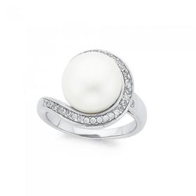 Silver-Large-Cultured-Freshwater-Pearl-Cubic-Zirconia-Swirl-Ring on sale