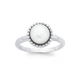 Silver-Beaded-Halo-Cultured-Freshwater-Pearl-Ring on sale