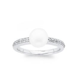 Silver-Cultured-Freshwater-Button-Pearl-Cubic-Zirconia-Ring on sale