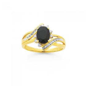 9ct-Gold-Black-Sapphire-Diamond-Ring on sale