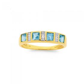 9ct-Gold-Blue-Topaz-Diamond-Ring on sale