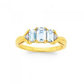 9ct-Gold-Aquamarine-Diamond-Dress-Ring on sale