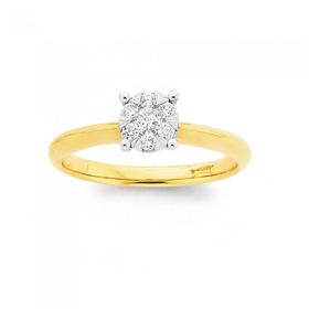 9ct+Gold+Diamond+Round+Cluster+Ring