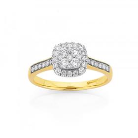 9ct+Diamond+Cushion+Shape+Ring