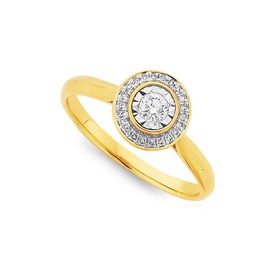 9ct+Gold%2C+Diamond+Bezel+Framed+Ring