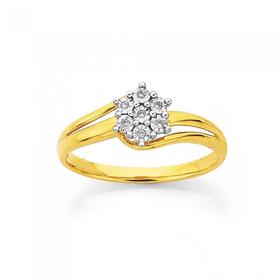 9ct+Gold+Diamond+Flower+Ring