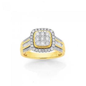 9ct+Gold+Diamond+Cushion+Shape+Ring