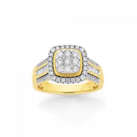 9ct-Gold-Diamond-Cushion-Shape-Ring on sale