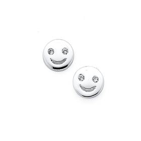 Silver-Cubic-Zirconia-Smiley-Face-Stud-Earrings on sale