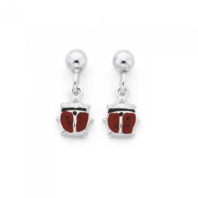 Silver-Red-Enamel-Drop-Ladybird-Earrings on sale