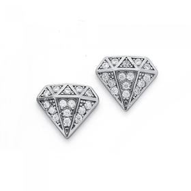 Silver-Cubic-Zirconia-Diamond-Shape-Stud-Earrings on sale