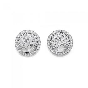 Sterling-Silver-Round-Cubic-Zirconia-Tree-Of-Life-Stud-Earrings on sale