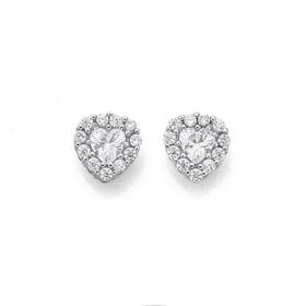 Sterling+Silver+Small+Heart+Cubic+Zirconia+Cluster+Earrings