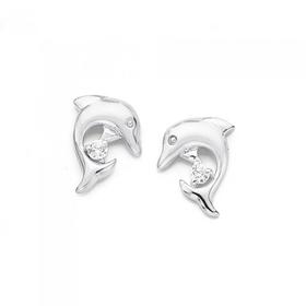 Sterling-Silver-Cubic-Zirconia-Dolphin-Stud-Earrings on sale