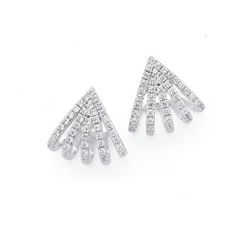 Silver+Cubic+Zirconia+5+Loop+Fan+Stud+Earrings