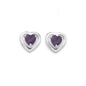 Sterling-Silver-Violet-Cubic-Zirconia-Framed-Heart-Studs on sale