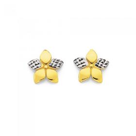 9ct-Two-Tone-Diamond-Cut-Flower-Stud-Earrings on sale