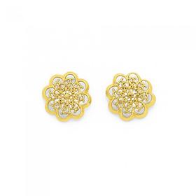 9ct+Gold+Filigree+Flower+Stud+Earrings