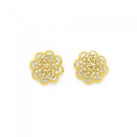 9ct-Gold-Filigree-Flower-Stud-Earrings on sale