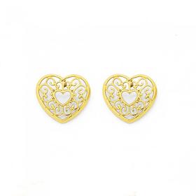 9ct-Gold-Filigree-Open-Heart-Stud-Earrings on sale