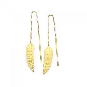 9ct+Gold+Leaf+Thread+Drop+Earrings