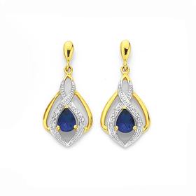 9ct-Created-Sapphire-Diamond-Tear-Drop-Stud-Earrings on sale