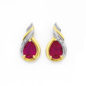 9ct-Gold-Created-Ruby-Diamond-Swirl-Drop-Stud-Earrings on sale