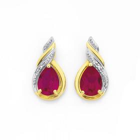 9ct-Created-Ruby-Diamond-Swirl-Drop-Stud-Earrings on sale