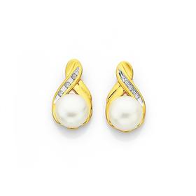 9ct-Cultured-Freshwater-Pearl-Diamond-Stud-Earrings on sale