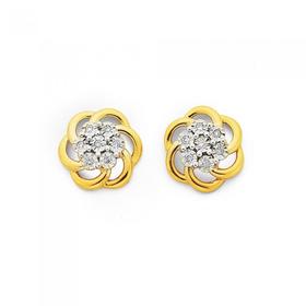 9ct-Gold-Diamond-Swirl-Flower-Stud-Earrings on sale